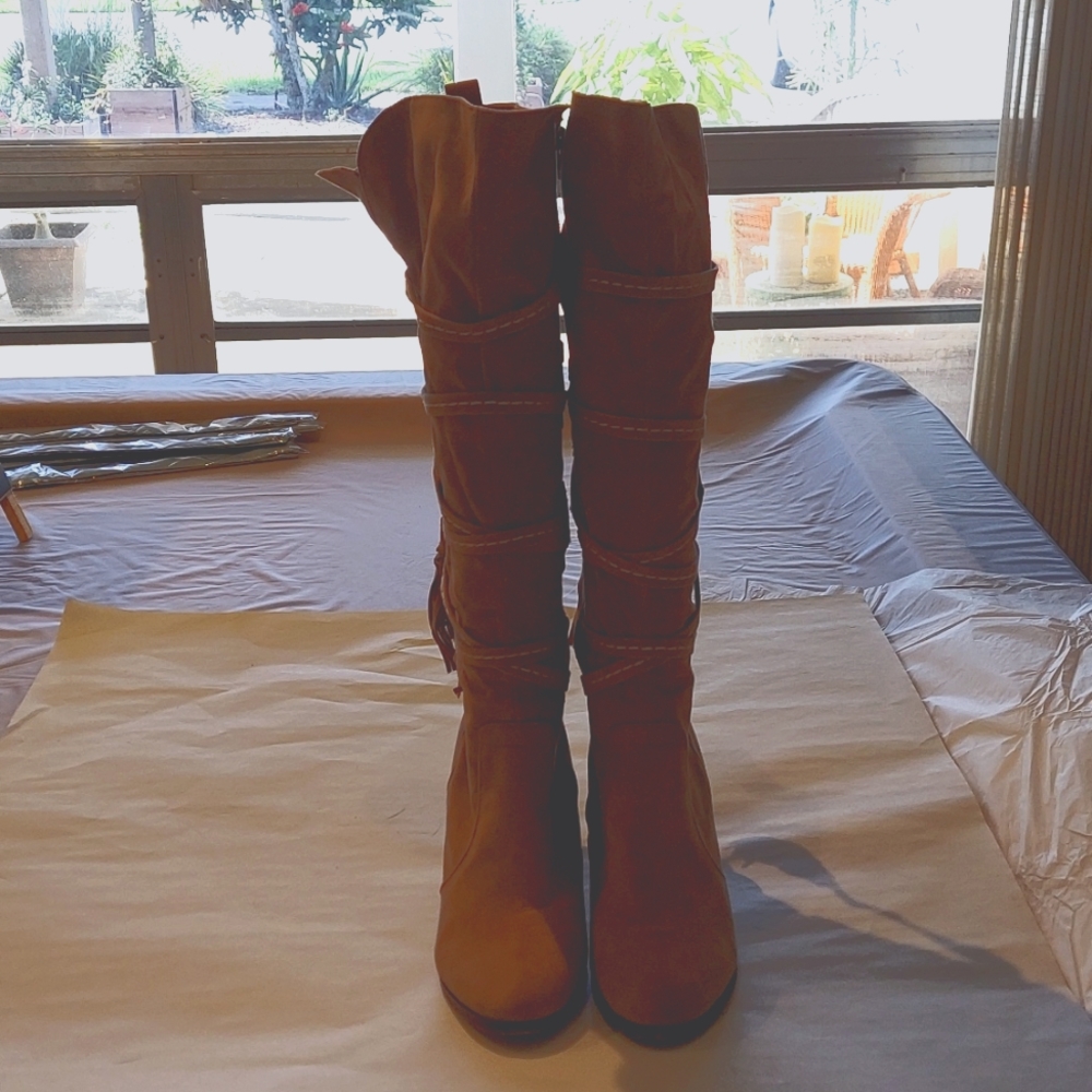 Tan knee high boots